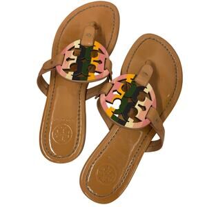 Tory Burch Sandals Pastel Rainbow Printed Patented Leather Miller Sandals Size 5